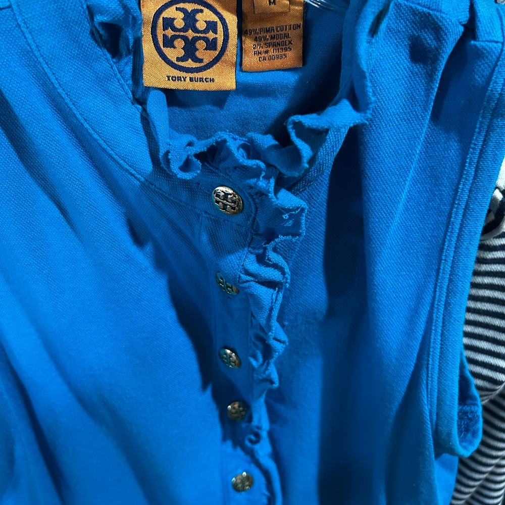 Tory Burch Royal Blue Ruffled Button Top - Picture 2 of 7